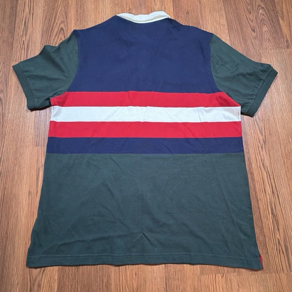 Vintage Mens Ralph Lauren Chaps Polo Shirt XL Green White Navy Color Block Rugby